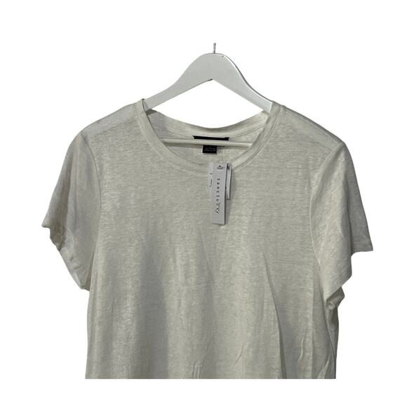 SANCTUARY TOP WOMENS SIZE LARGE 100% LINEN PERFECT TEE SHIRT WHITE NEW - Picture 6 of 12